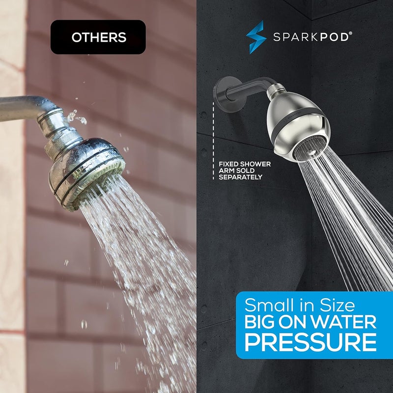 SparkPod 3-Inch Extreme High Pressure Shower Heads - Pressure Boosting with Rain, Massage & Pulsating Mode, Powerful Water-Saving Showerhead - 2.5 GPM Fixed Shower Head (Elegant Brushed Nickel) - Image 3